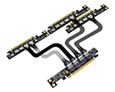 PCIEX16E-844E | PCIe x16 edge connector to one PCIe x16 (x8 mode) & two PCIe x16 (x4 mode) edge connectors Interconnect Cabling solution